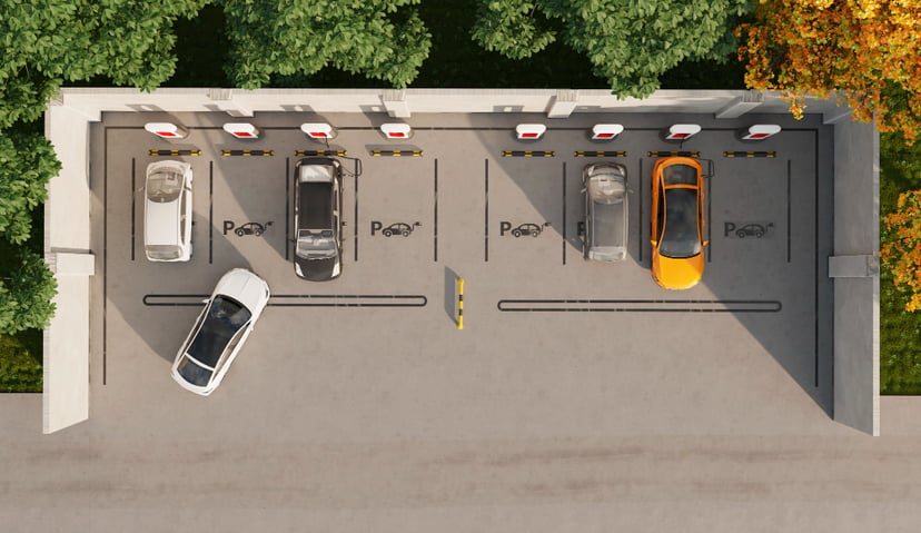 Top View Electric Cars Parking Lot