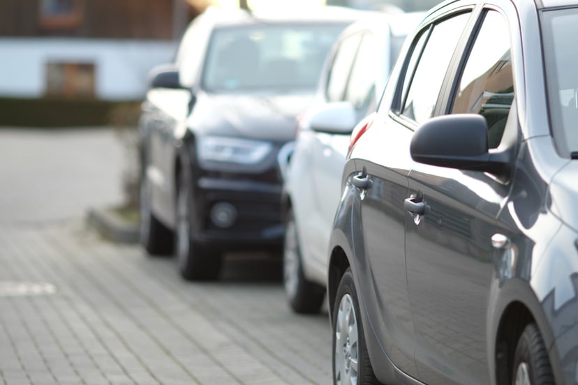 Closeup Black Car Parking Lot With Blurred Background