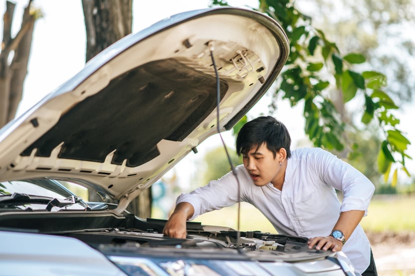 Man Opens Hood Car Repair Car Due Breakdown