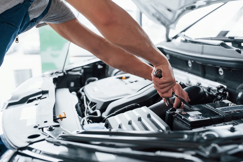 That S Need Be Recharged Process Repairing Car After Accident Man Working With Engine Hood
