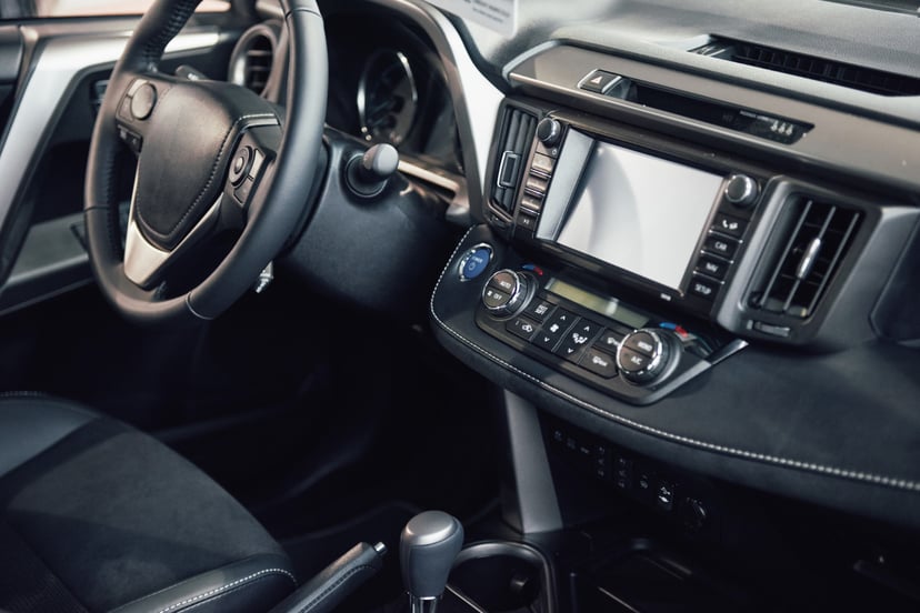 Luxury Car Interior Steering Wheel Shift Lever Dashboard Computer
