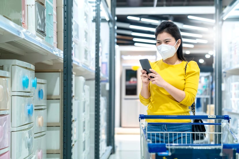Normal Lifestyle Asian Female Yellow Dress Wear Protecting Mask Shopping Department Store After End Lockdown Quarantine Period