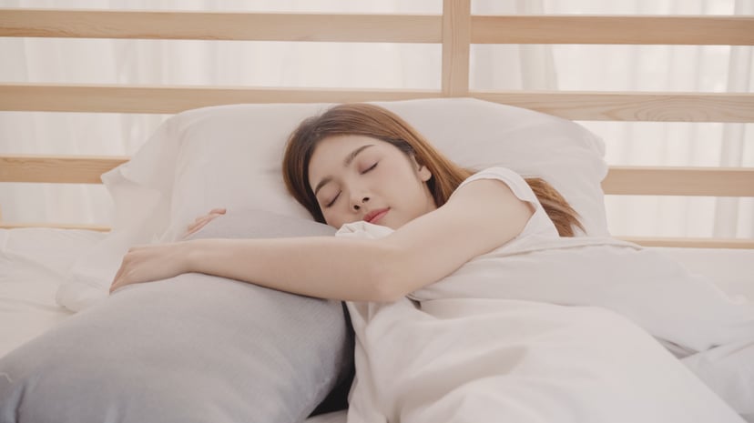 Asian Woman Dreaming While Sleeping Bed Bedroom