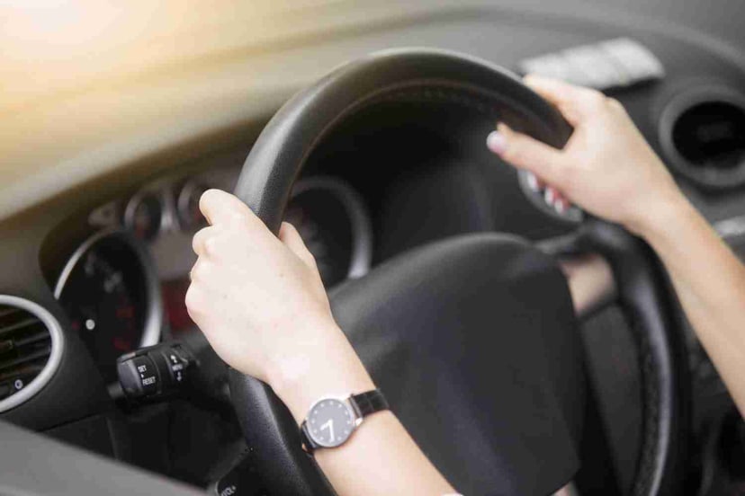 Portrait Attractive Smiling Woman Driving Car