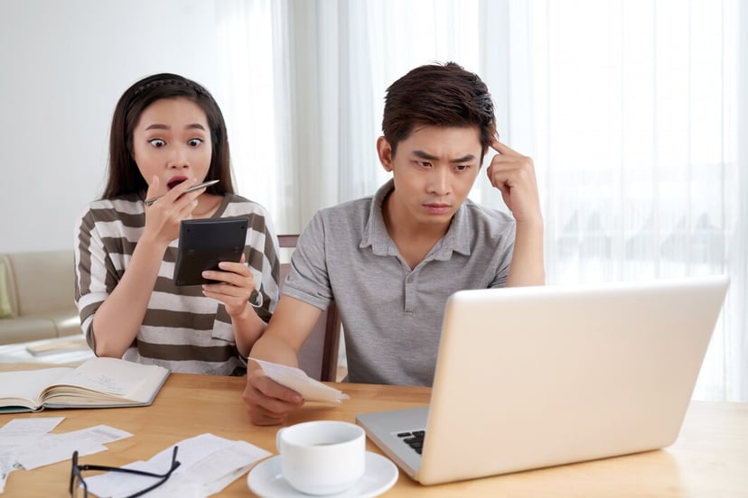 Young Family Doing Family Accounting Routine Stressed By Amount Expenses 1098