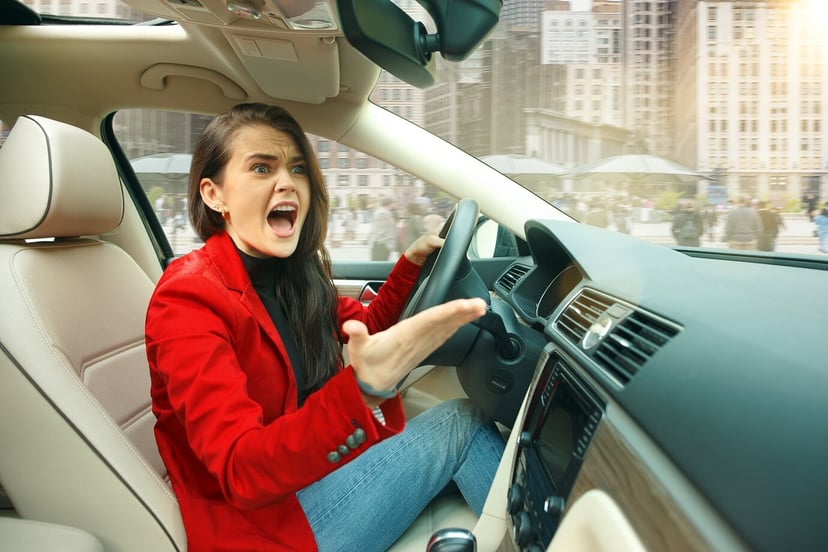 Driving Around City Young Attractive Woman Driving Car