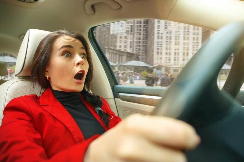 Driving Around City Young Attractive Woman Driving Car