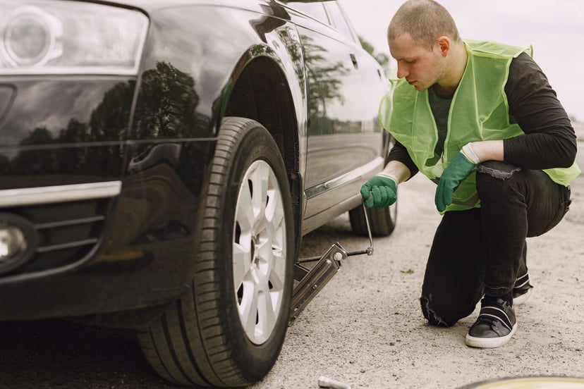 Man Changing Broken Wheel Car 1157