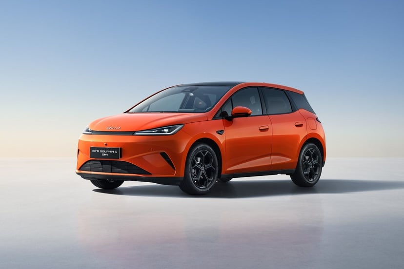 The BYD DOLPHIN G DM-i plug-in hybrid, a compact hatchback featuring a B-segment design and a modern two-tone color scheme, enters the European market in 2026.