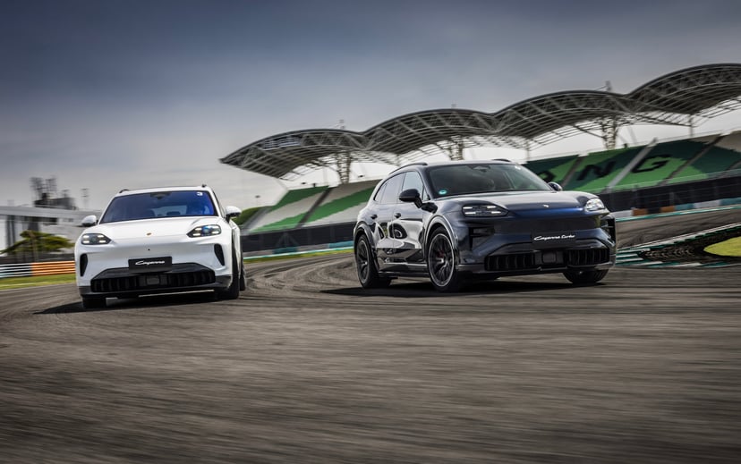Porsche Cayenne and Cayenne Turbo on a racetrack