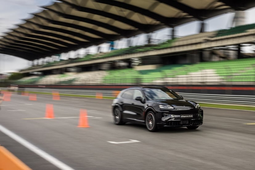 The Porsche Cayenne Electric sprinting on race track